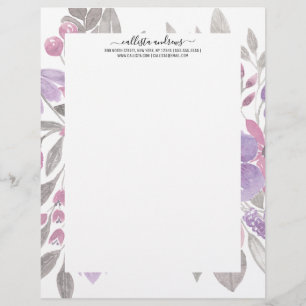 Rosa Lila Hellgrün Floral Aquarell Briefbogen