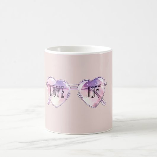 Rosa Lila Herz Brille Liebe Freude Kaffeetasse (Mittel)