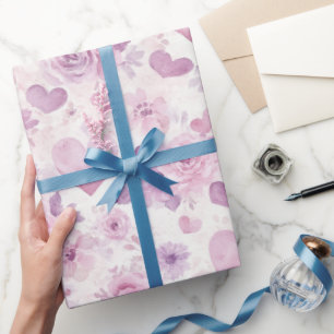 Rosa lila Herzen Blumen Geburtstag Geschenkpapier
