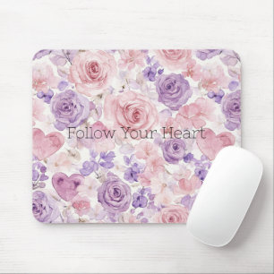 Rosa lila Herzen Blumen Mousepad