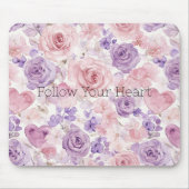 Rosa lila Herzen Blumen Mousepad (Vorne)
