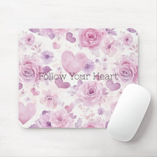 Rosa lila Herzen Blumen Mousepad (Mit Mouse)