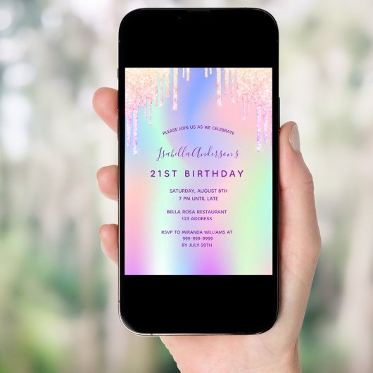 Rosa lila Holografie-Party Einladung