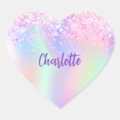 Rosa lila holografische Bezeichnung Herz-Aufkleber (Vorderseite)