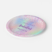 Rosa lila holografische Glitzern Süß 16 Pappteller (Schrägansicht)