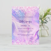 Rosa lila holografische Süße 16 Einladung (Stehend Vorderseite)