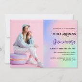 Rosa lila holografischen Foto Luxus Quinceanera Einladung (Vorderseite)