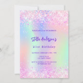 Rosa lila holografischer 21. Geburtstag Einladung (Vorderseite)