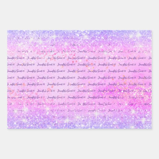 Rosa Lila holografischer Glitzer Sweet 16 Birthday Geschenkpapier Set (Vorderseite 2)