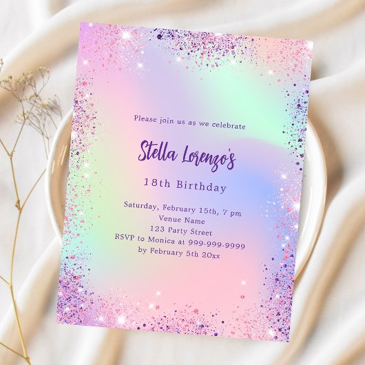 Rosa lila holografisches Budget Geburtstagsausschr