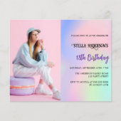 Rosa lila holografisches Foto Geburtstag (Vorderseite)