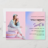 Rosa lila holografisches Foto Luxus Sweet 16 Einladung (Vorderseite)