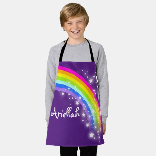 Rosa lila individuelle Name-Kunst Schürze (Getragen)