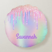 Rosa lila irisierende Namensfrau Rundes Kissen (Rückseite)