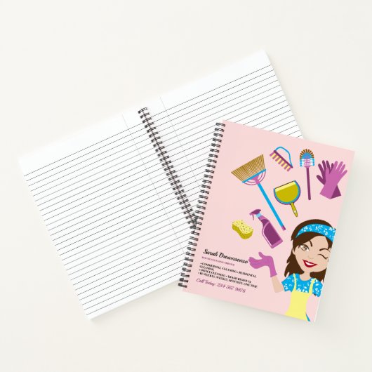 Rosa Lila Janitorial Cartoons Maid Niedlich Notizblock (Innenseite)