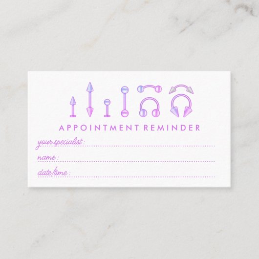 Rosa Lila Juwelen Ernennung Piercing Visitenkarte (Vorderseite)