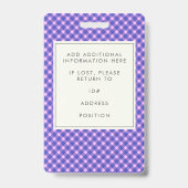 Rosa Lila Karierte Mitarbeiter Foto-ID Unternehmen Ausweis (Rückseite)