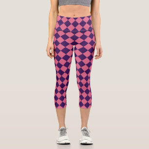 Rosa lila kariertes Diamantmuster Capri Leggings