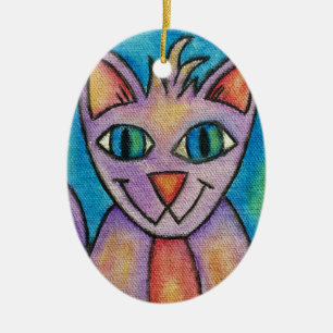 Rosa lila Kätzchen Katze Keramik Ornament