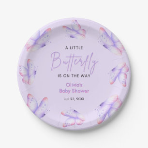 Rosa lila kleine Schmetterlings-Baby-Party Pappteller