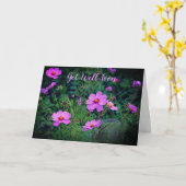 Rosa Lila Kosmos-Blume wird bald gut Karte (Gelbe Blume)