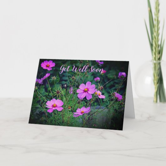 Rosa Lila Kosmos-Blume wird bald gut Karte (Vorderseite)