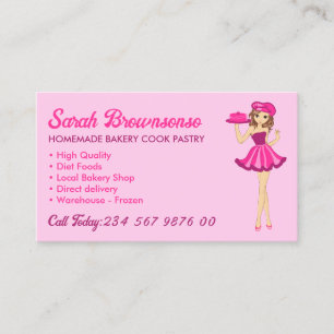 Rosa lila Lady Cartoon-Torte Kochbackerei Visitenkarte