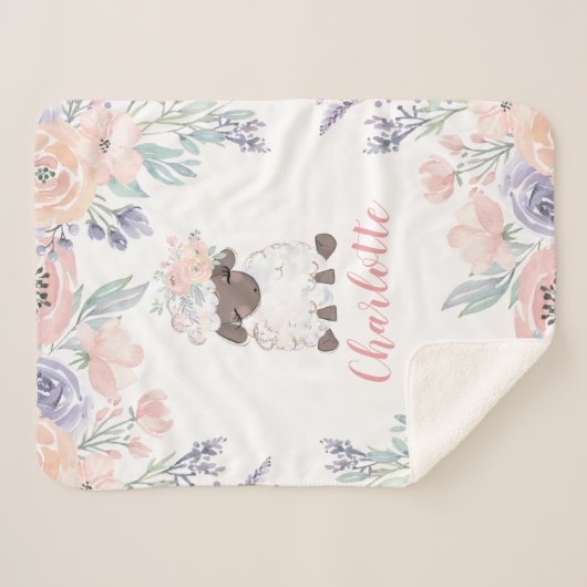Rosa Lila Lamm Personalisiert Girl Baby Sherpadecke (Vorderseite (Horizontal))