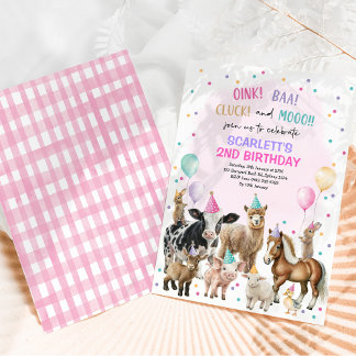 Rosa Lila Landtiere Barnyard Birthday Girl Einladung