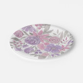 Rosa Lila Lichtfarbe Grüne Blütenfarbe Pappteller (Schrägansicht)