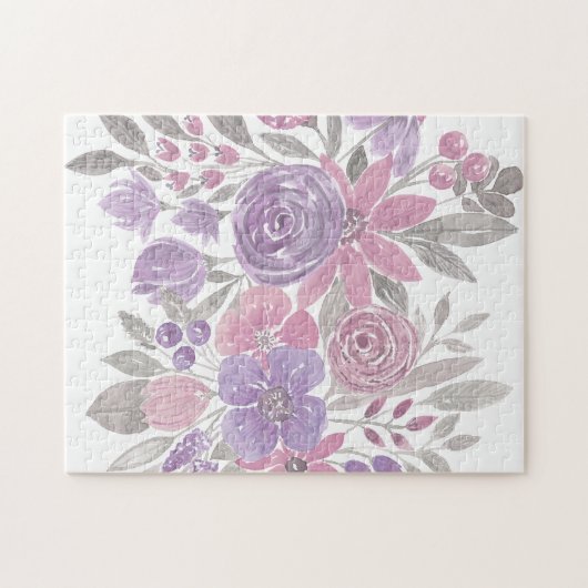 Rosa Lila Lichtfarbe Grüne Blütenfarbe Puzzle (Horizontal)