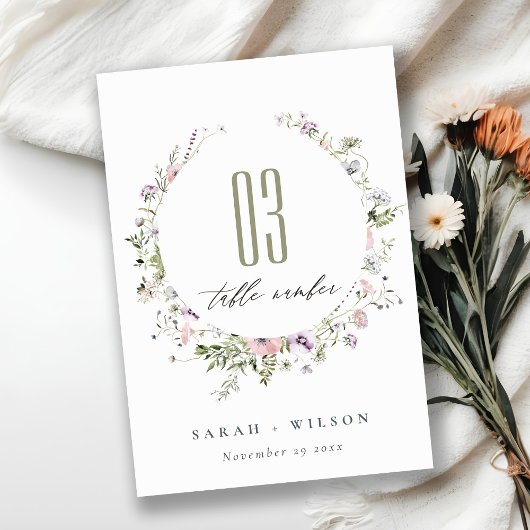 Rosa Lila Lilac Wildblume Circle Frame Wedding Tischnummer