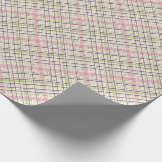 Rosa Lila Lime Green Tartan Muster Geschenkpapier (Ecke)