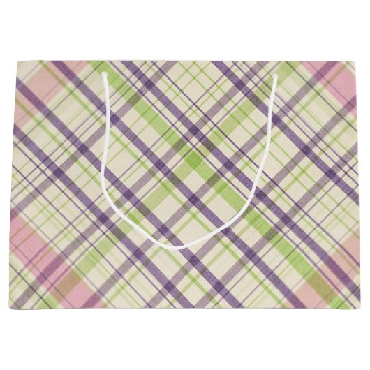 Rosa Lila Lime Green Tartan Muster Große Geschenktüte (Vorderseite)