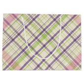 Rosa Lila Lime Green Tartan Muster Große Geschenktüte (Rückseite)