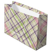Rosa Lila Lime Green Tartan Muster Große Geschenktüte (Vorderseite Schrägansicht)
