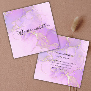 Rosa lila Marmor-Faux-Gold-Schönheitsbranding Quadratische Visitenkarte