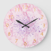 Rosa lila Marmor Glitzer funkeln Große Wanduhr (Vorderseite)