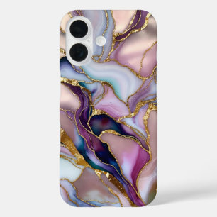 Rosa-lila Marmor-Handyhülle Gold Luxus iPhone 16 Hülle