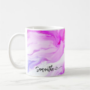 Rosa Lila Marmor Personalisierter Name Herz Kaffeetasse