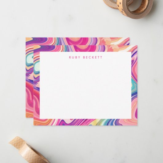 Rosa Lila Marmorierung Abstrakt farbenfroh Mitteilungskarte (Vorderseite/Rückseite Beispiel)