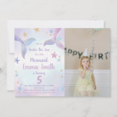 Rosa Lila Meerjungfrau Geburtstag Einladungen W Fo (Vorderseite)