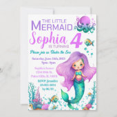 Rosa lila Meerjungfrau Geburtstagsausschreibung Einladung (Vorderseite)