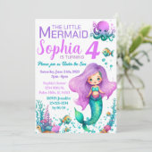 Rosa lila Meerjungfrau Geburtstagsausschreibung Einladung (Stehend Vorderseite)