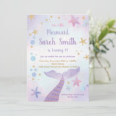 Rosa Lila Meerjungfrau Schwanz Geburtstagsfeierlic Einladung (Stehend Vorderseite)