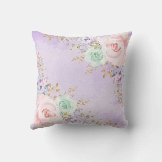 Rosa Lila Minze-Flora-Holztiere Kissen (Rückseite)