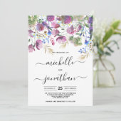 Rosa lila Minzgold Blume Hochzeit Einladung (Stehend Vorderseite)