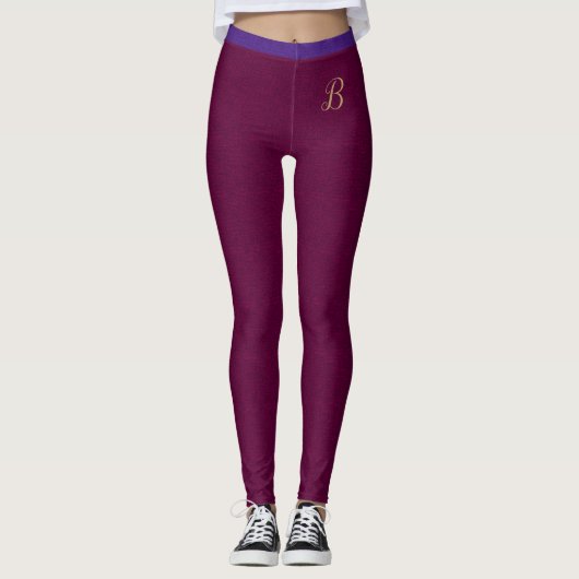 Rosa Lila Mode Linen Textur Custom Initial Leggings (Vorderseite)