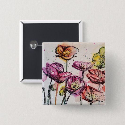 Rosa Lila Mohnblüte Blume Pappies Button (Vorne & Hinten)