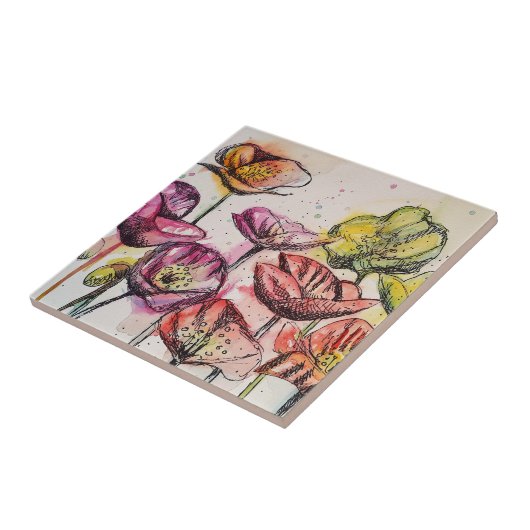 Rosa Lila Mohnblüte Blume Pappies Fliese (Seite)